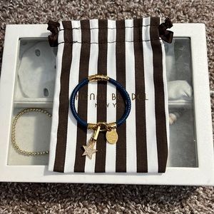 Henri Bendel Textured Leather Magnetic Closure Bracelet Blue with Charm